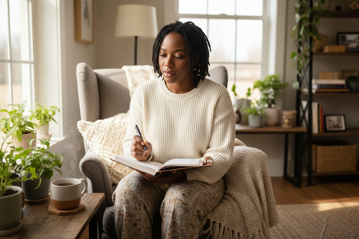 black woman wrtingin journal